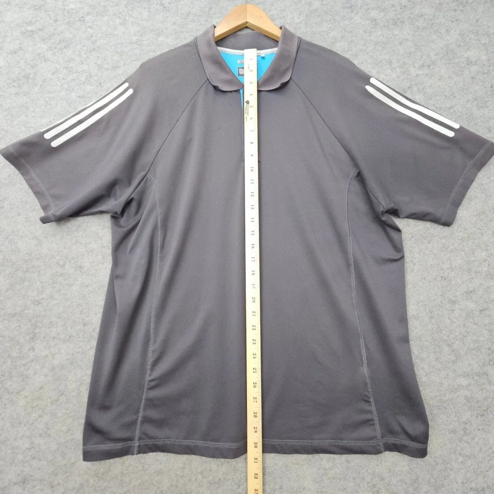 Adidas Polo Shirt Men's Gray XL ClimaCool Short Sleeve 3-Stripe Performance Golf